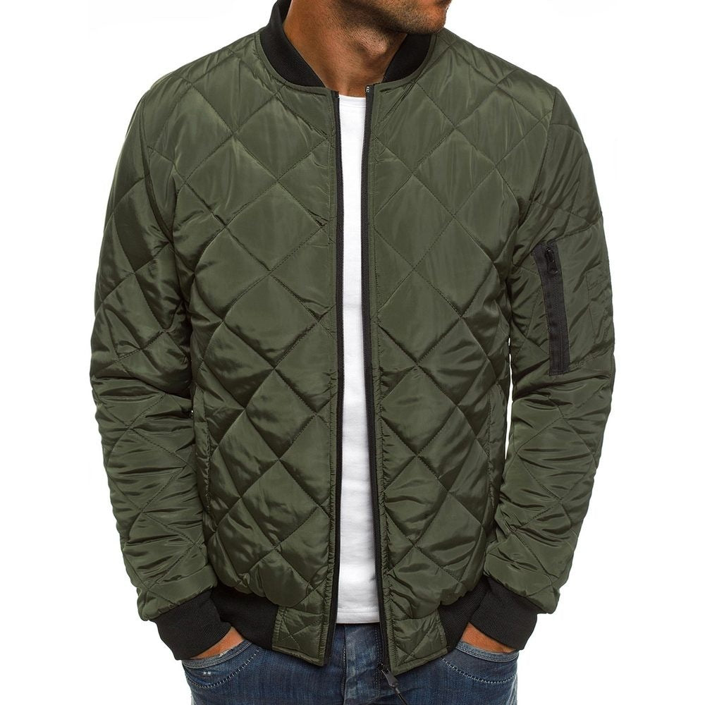 Men’s Quilted Jacket – Regular Fit – Diamond Stitch – Ribbed Cuffs – Zip Sleeve Pocket