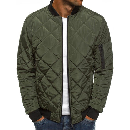 Men’s Quilted Jacket – Regular Fit – Diamond Stitch – Ribbed Cuffs – Zip Sleeve Pocket