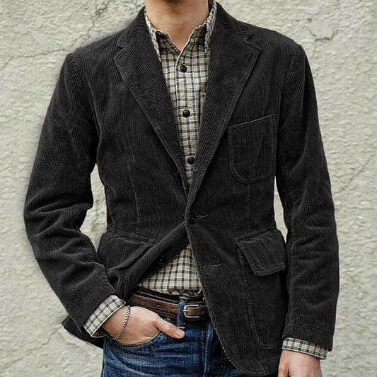 Men’s Casual Blazer – Tailored Fit – Textured Corduroy – Notched Lapel – 2-Button Closure