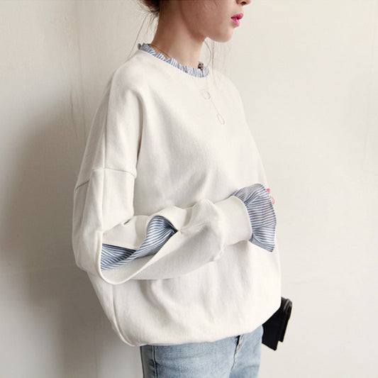 Women’s Sweatshirt – Oversized Fit – Lightweight Cotton – Crew Neck – Ruffle Trim