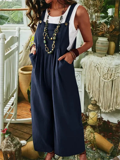 Women’s Overall – Relaxed Fit – Wide Leg – Cotton Blend – Adjustable Straps – Pockets