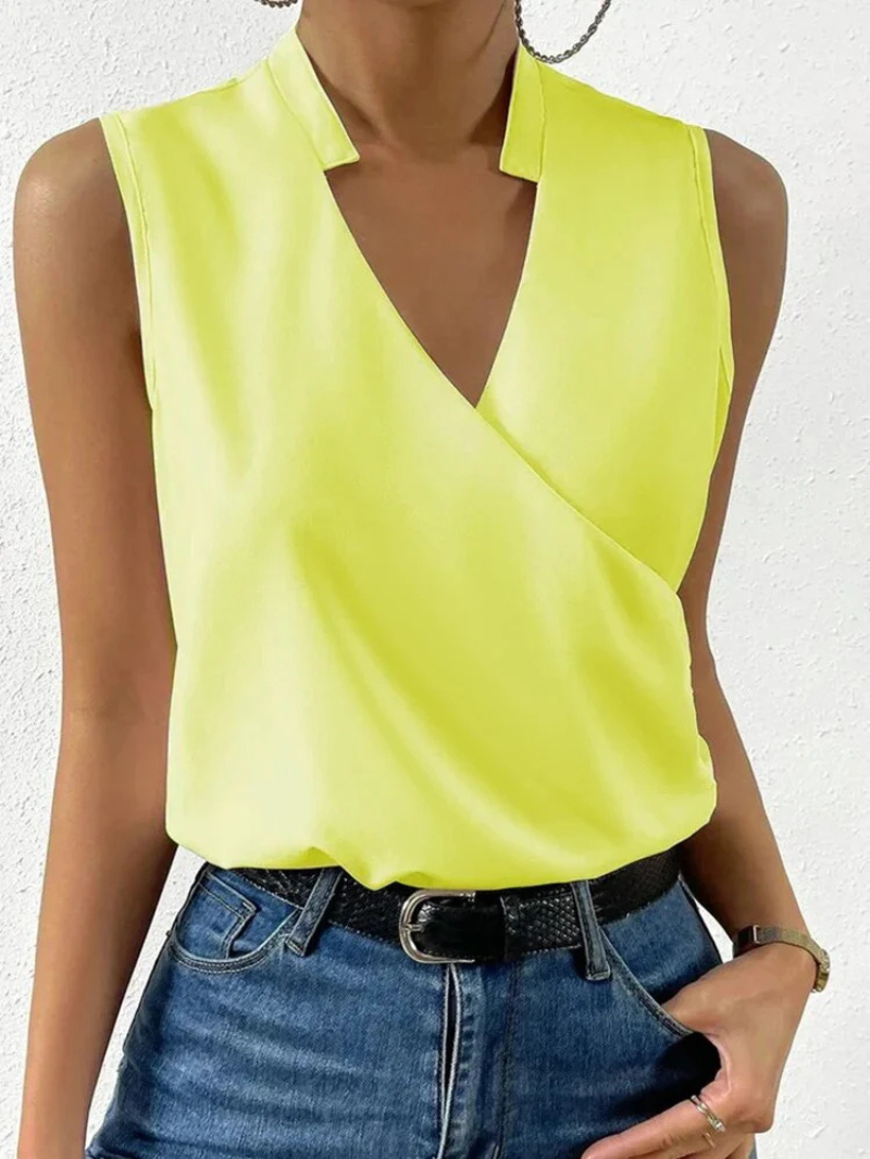 Women’s Sleeveless Top – Tailored Fit – V-Neck Wrap Front – Floral Print – Breathable Blend