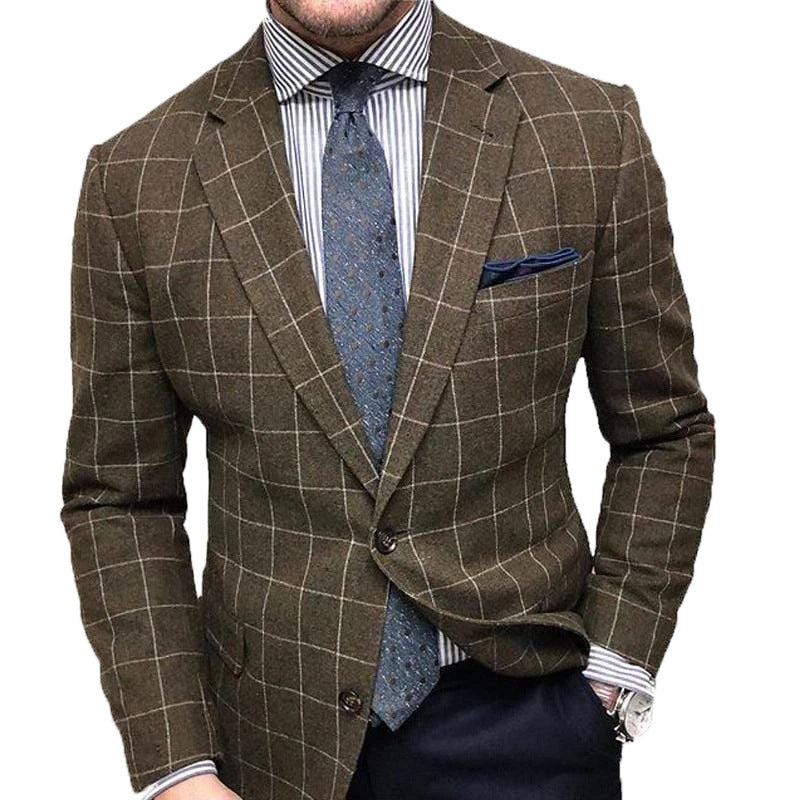 Men’s Blazer – Slim Fit – Checkered Pattern – Single Breasted – Formal Wear