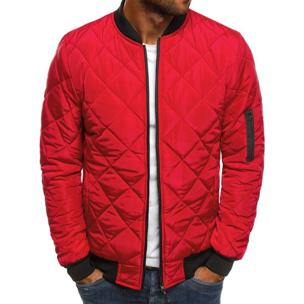 Men’s Quilted Jacket – Regular Fit – Diamond Stitch – Ribbed Cuffs – Zip Sleeve Pocket