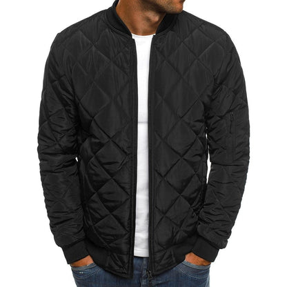 Men’s Quilted Jacket – Regular Fit – Diamond Stitch – Ribbed Cuffs – Zip Sleeve Pocket