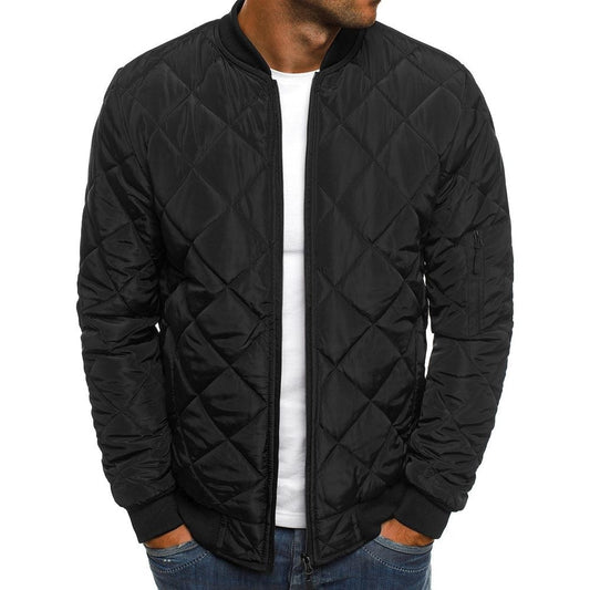 Men’s Quilted Jacket – Regular Fit – Diamond Stitch – Ribbed Cuffs – Zip Sleeve Pocket