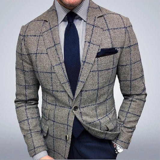 Men’s Blazer – Slim Fit – Checkered Pattern – Single Breasted – Formal Wear