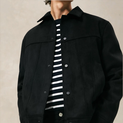 Men’s Suede Jacket – Regular Fit – Button-Up Front – Tailored Minimalist Design