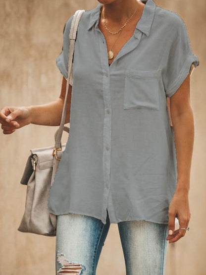 Women’s Button-Down Shirt – Relaxed Fit – Short Sleeve – Breathable Blend – Casual Wear