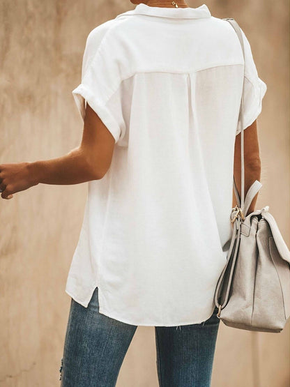 Women’s Button-Down Shirt – Relaxed Fit – Short Sleeve – Breathable Blend – Casual Wear