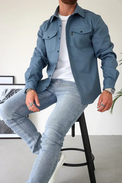 Men’s Overshirt – Relaxed Fit – Button Front – Cotton Blend – Chest Pocket