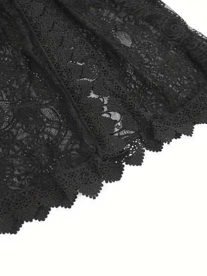 Women's Lace Cover-Up Dress - Sheer Floral Pattern - V-Neck - Long Bell Sleeves