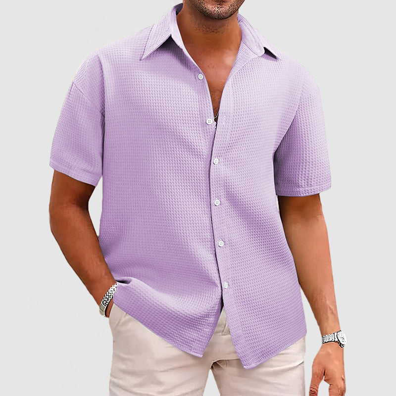 Men’s Short Sleeve Shirt – Relaxed Fit – Waffle Knit – Soft Breathable Texture