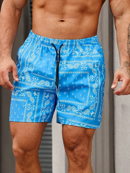 Men’s Swim Shorts – Quick Dry – Bandana Print – Mid-Thigh – Relaxed Fit