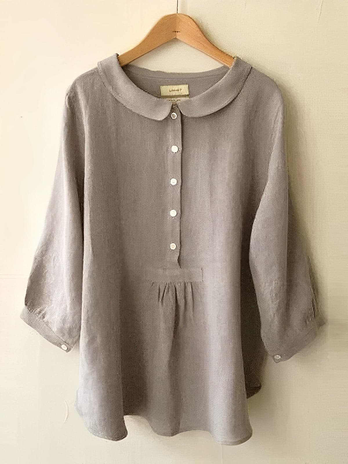 Women’s Blouse – Loose Fit – Peter Pan Collar – Cotton Blend – 3/4 Sleeve – Button Front
