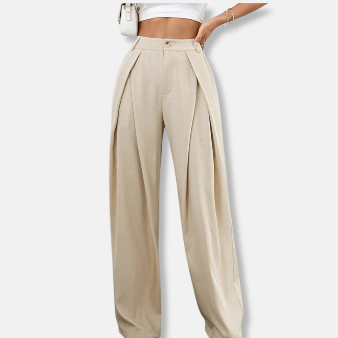 Women’s Trousers – Wide Leg – High Waist – Pleated Front – Relaxed Fit – Full Length