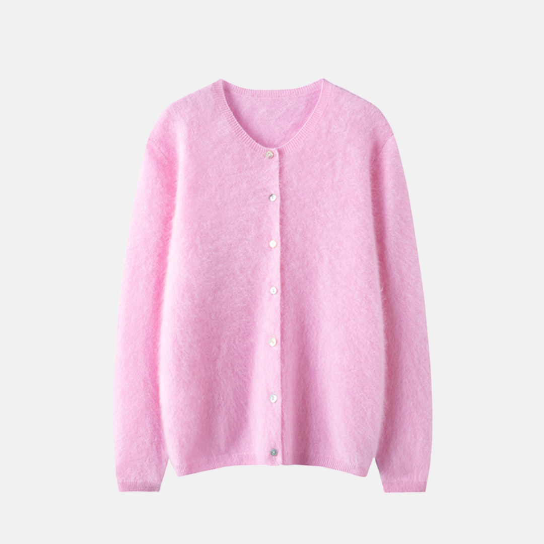 Women’s Cardigan Coat – Relaxed Fit – Fuzzy Knit – Balloon Sleeves – Button Front