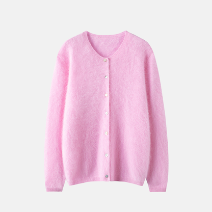 Women’s Cardigan Coat – Relaxed Fit – Fuzzy Knit – Balloon Sleeves – Button Front