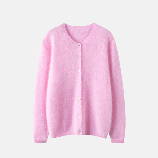 Women’s Cardigan Coat – Relaxed Fit – Fuzzy Knit – Balloon Sleeves – Button Front