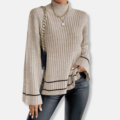 Veronica Leather Two-Piece Set | Striped Mock Neck Sweater