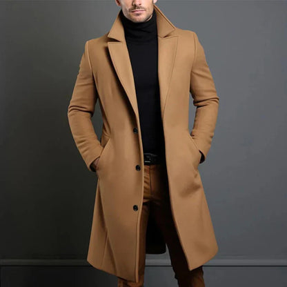 Men’s Coat – Tailored Fit – Full Length – Notched Lapel – Button Closure