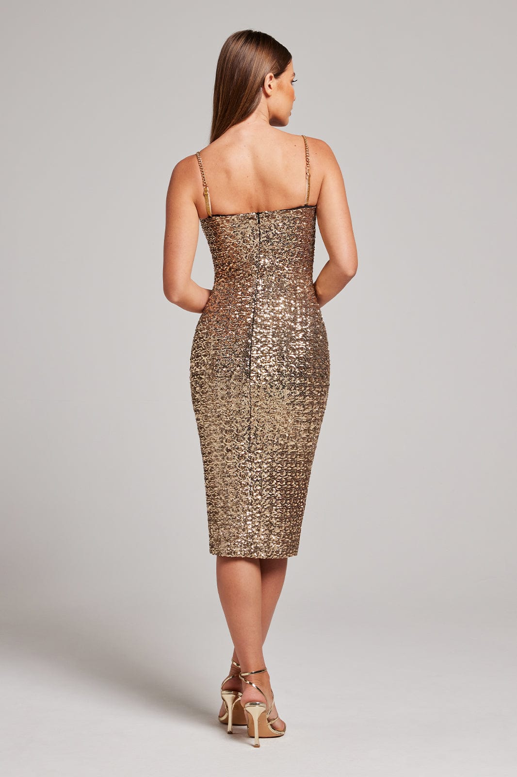Women’s Midi Dress – Sequin Slim Fit – Spaghetti Straps – Bustier Evening Wear