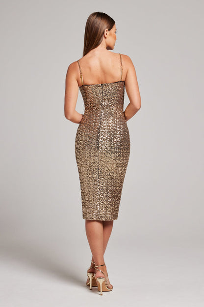 Women’s Midi Dress – Sequin Slim Fit – Spaghetti Straps – Bustier Evening Wear