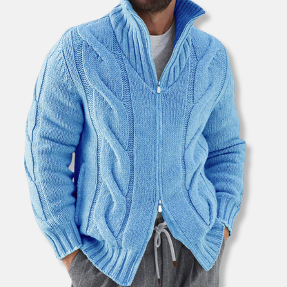 Harry Relaxed Fit Zip Cardigan | High Neck Cable Knit Men’s Zip Cardigan