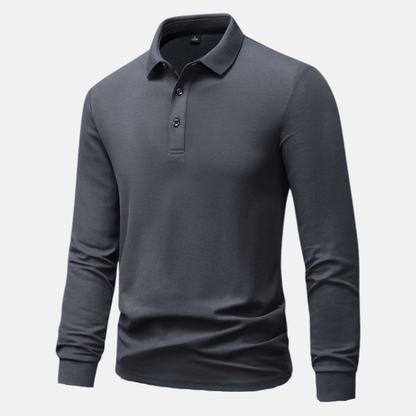 Men’s Long-Sleeve Polo Shirt – Regular Fit – Breathable Cotton Knit – Ribbed Cuffs
