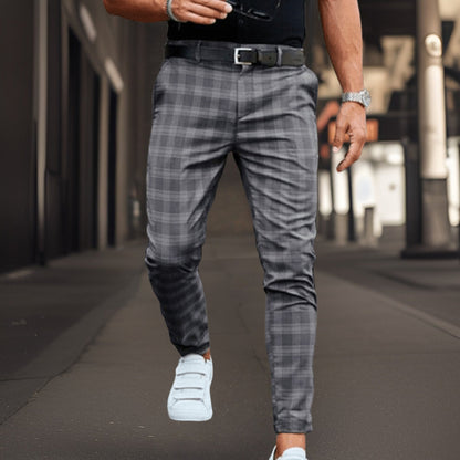 Men’s Chinos – Slim Fit – Tailored Silhouette – Plaid Pattern – Breathable Blend