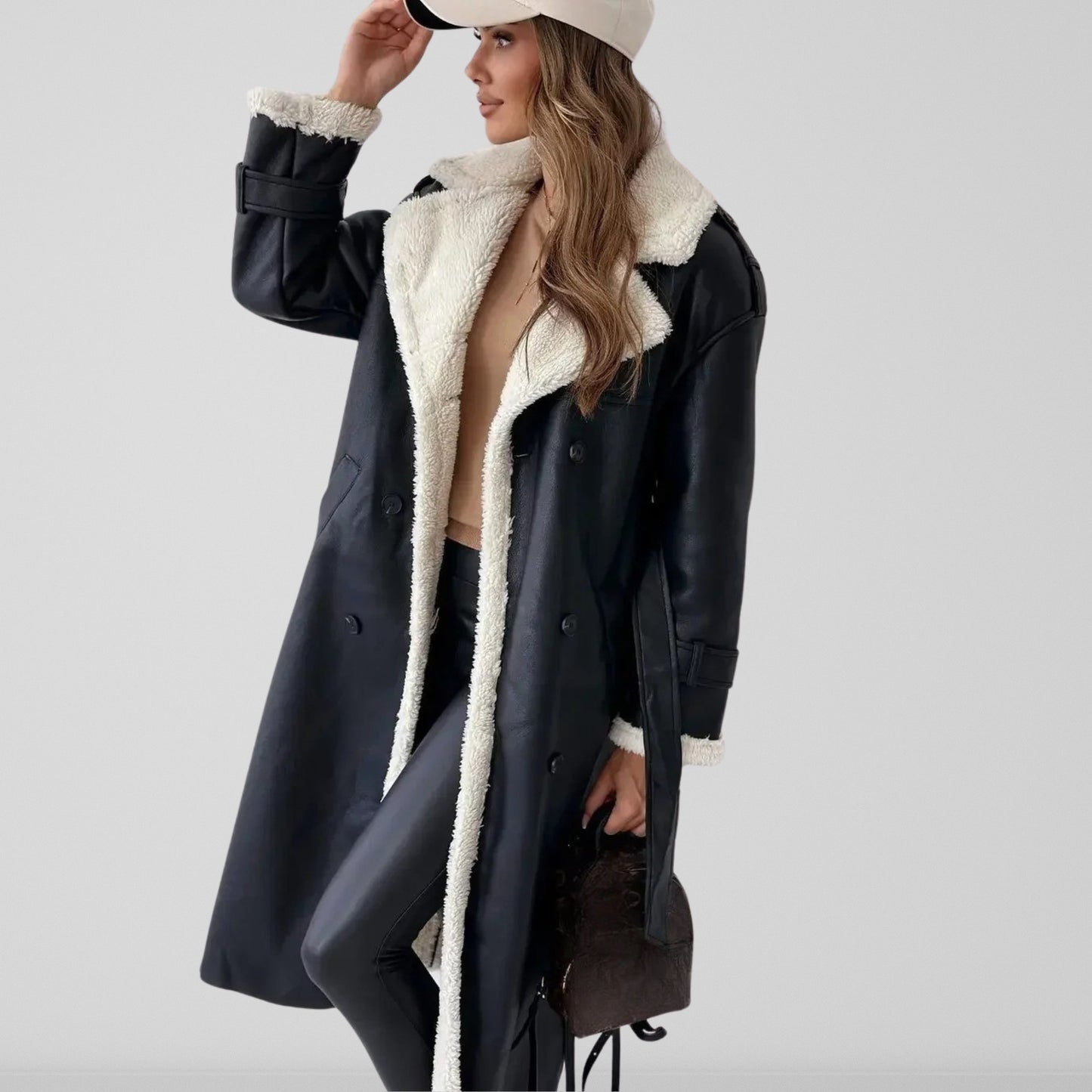 Women's Trench Coat - Wool Blend - Oversized Fit - Double Breasted - Belted Waist
