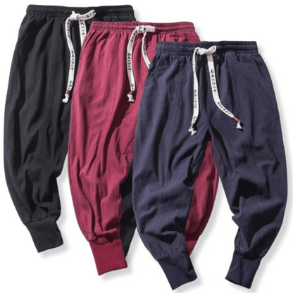 Men’s Tapered Pants - Relaxed Fit - Woven Cotton Blend - Elastic Waist - Ankle Cuffs