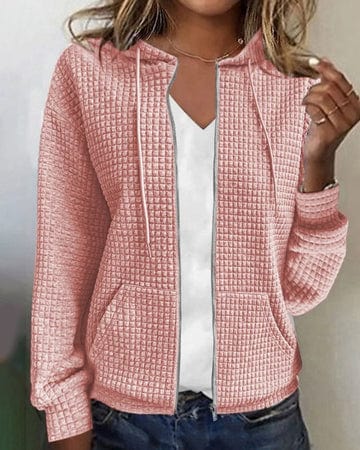 Women’s Hooded Jacket – Quilted Texture – Relaxed Fit – Soft Warm Casual Layering