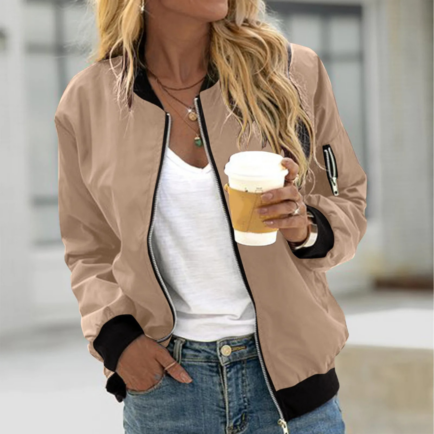 Women’s Bomber Jacket – Relaxed Fit – Lightweight Breathable Fabric – Ribbed Trim