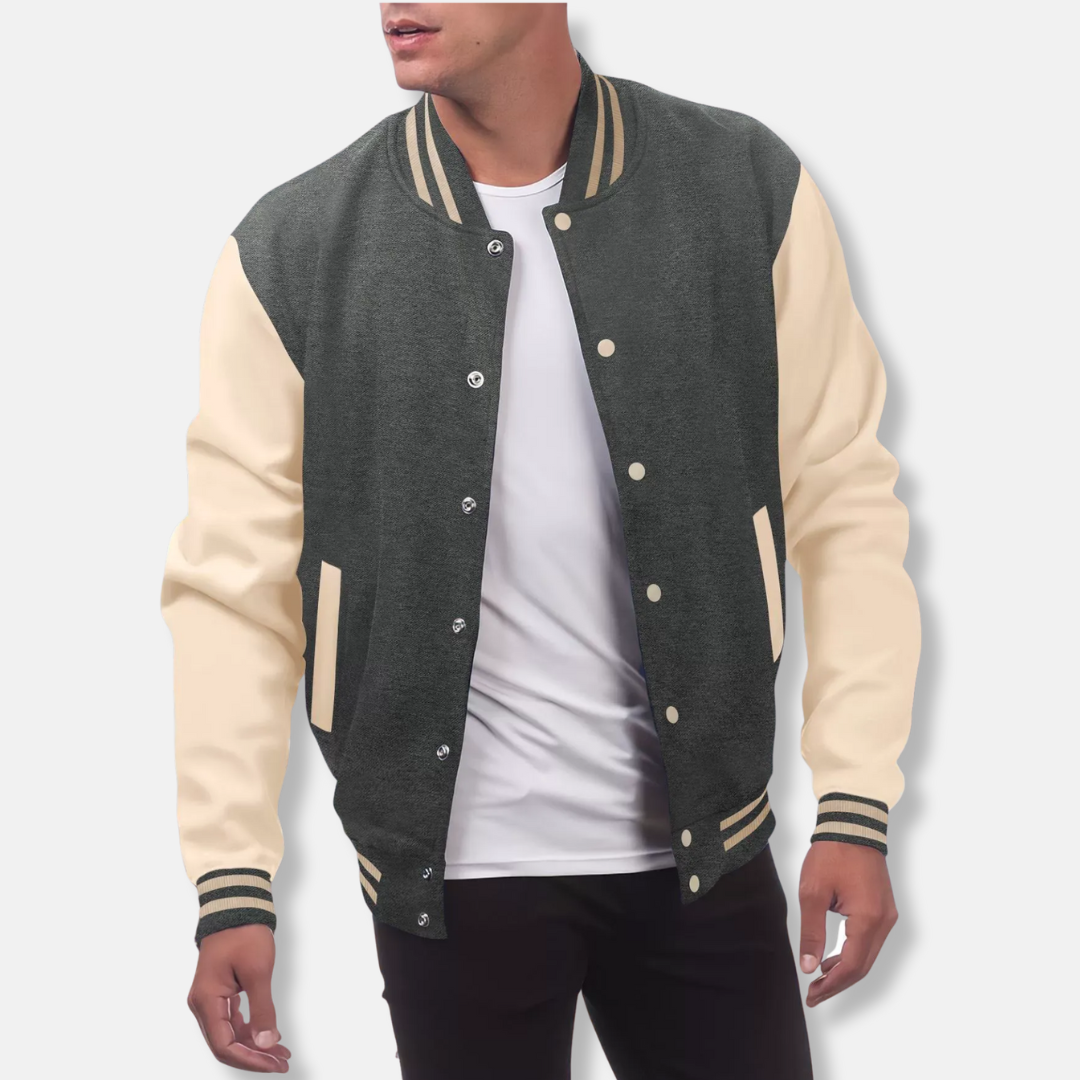 Henry Wool Varsity Jacket | Contrasting Sleeves Hip-Length Jacket
