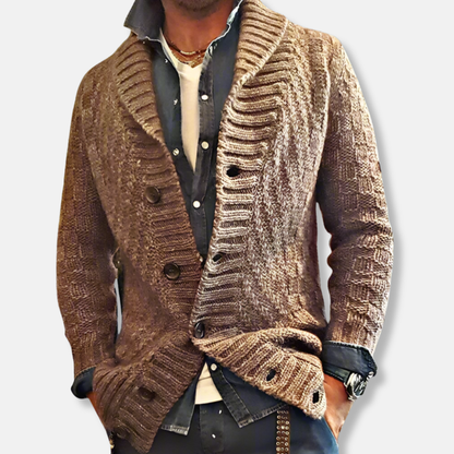 Noah Wool Relaxed Fit Cardigan | Shawl Collar Button Front Cardigan