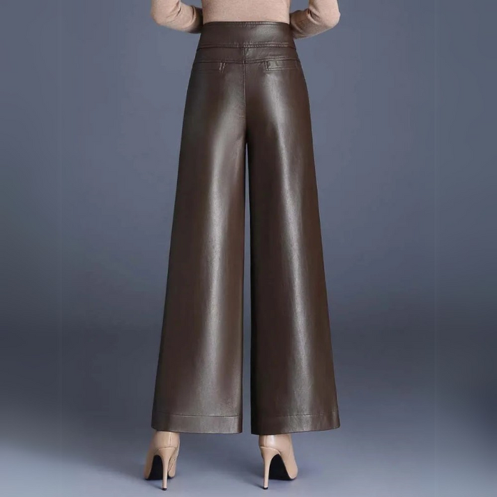 Women’s Trousers – High Waist – Wide Leg – Full Length – Relaxed Fit – Glossy Finish