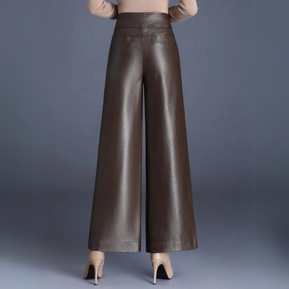 Women’s Trousers – High Waist – Wide Leg – Full Length – Relaxed Fit – Glossy Finish