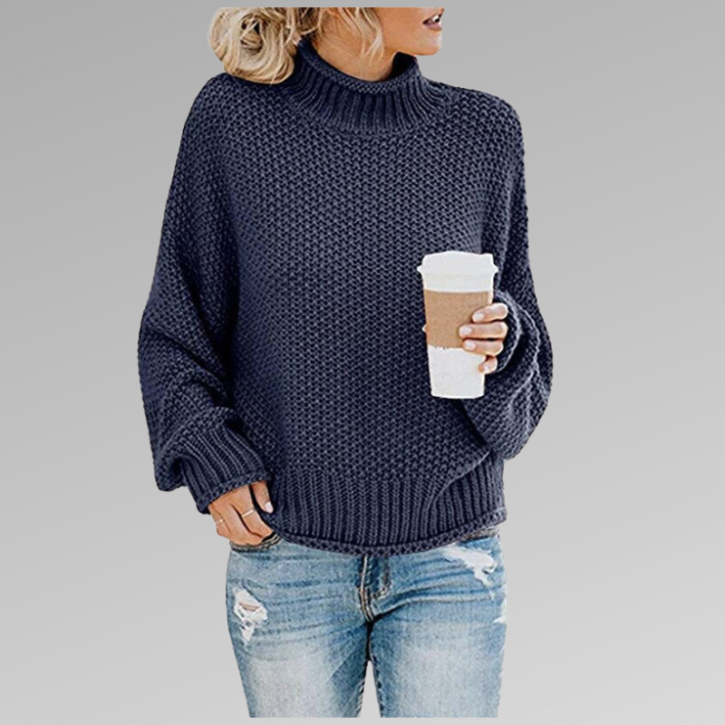 Women’s Knitted Sweater – Wool Blend – Oversized Fit – Turtleneck Ribbed Hem