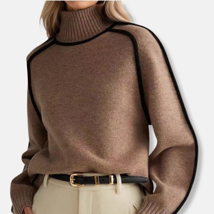 Lily Turtleneck Sweater | Contrast Trim Relaxed Fit Sweater
