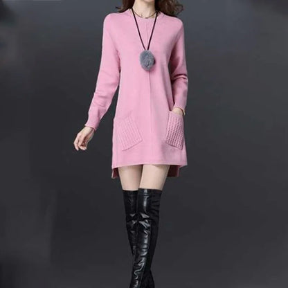 Aurora Relaxed Fit Sweater Dress | Crewneck Long Sleeve Sweater Dress