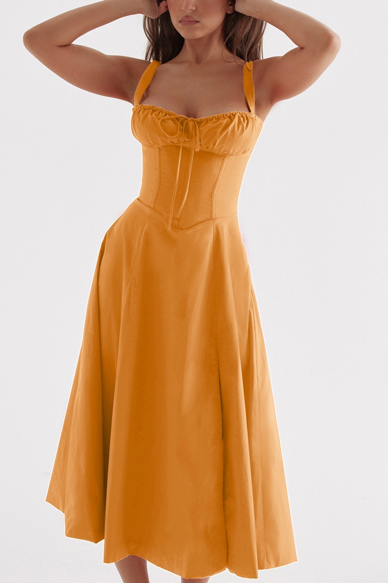 Women's Midi Dress - Corset Bodice - Sweetheart Neckline - High Slit Elegant Fit