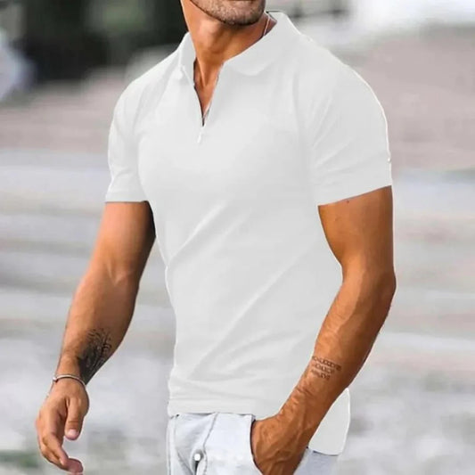 Men’s Polo T-Shirt – Slim Fit – Half Zip – Soft Knit – Short Sleeve Casual Wear