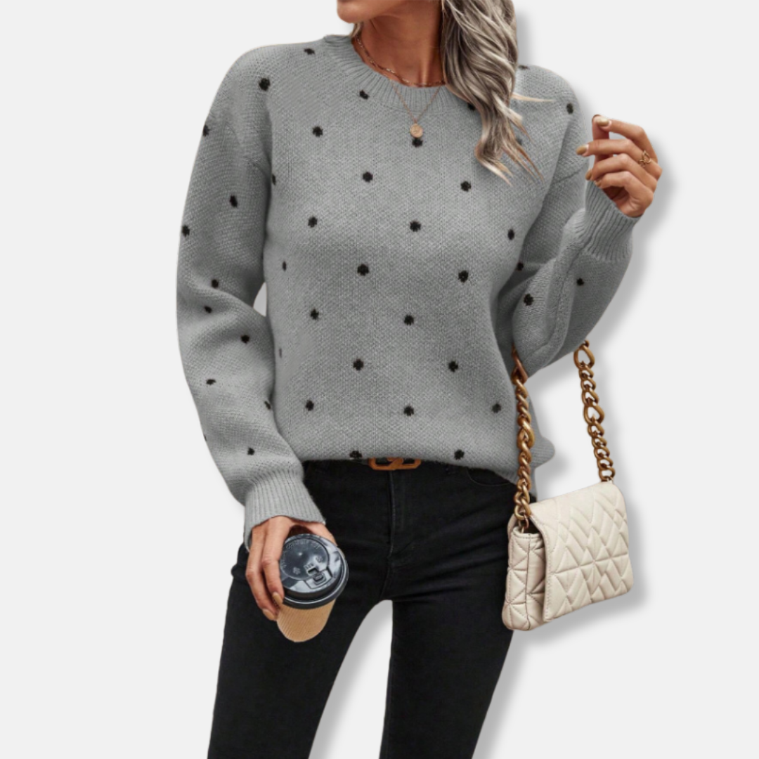Stella Wool Pullover Sweater | Polka Dot Crewneck Sweater