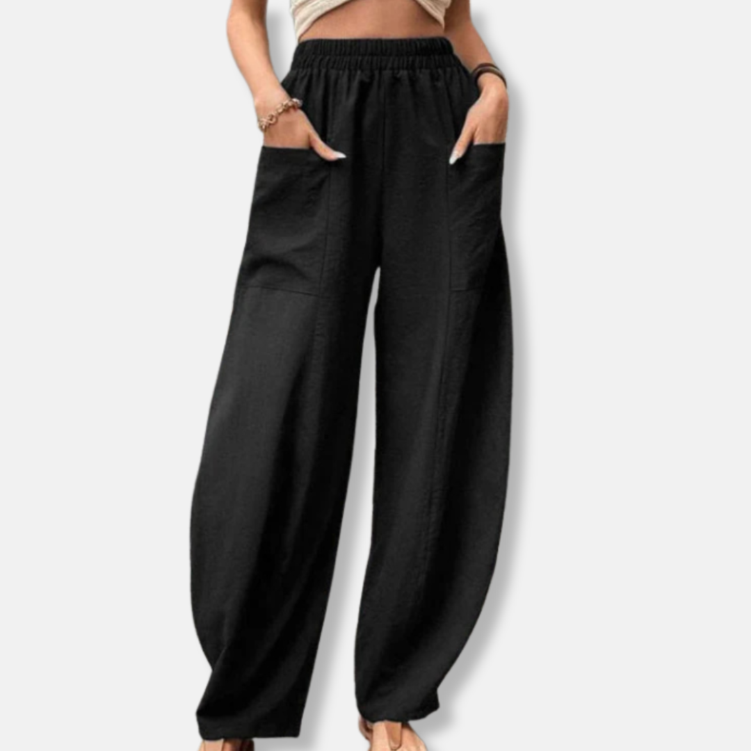 Women’s Wide-Leg Trousers – Relaxed Fit – Full Length – Breathable Blend – Elastic Waist – Side Pockets
