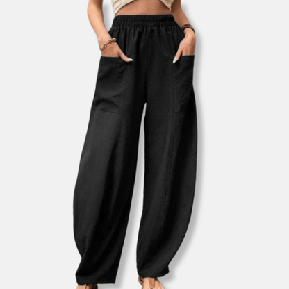 Women’s Wide-Leg Trousers – Relaxed Fit – Full Length – Breathable Blend – Elastic Waist – Side Pockets