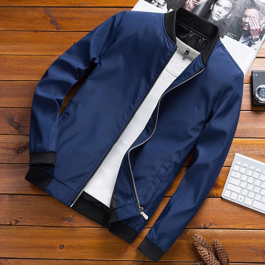 Men’s Bomber Jacket – Regular Fit – Wind-Resistant – Ribbed Trim – Zip Front