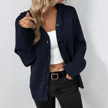 Women’s Knitted Cardigan – Wool Blend – Oversized Fit – Hooded – Button Front Ribbed Hem