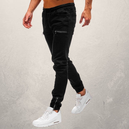 Men’s Jogger Jeans – Slim Fit – Stretch Denim – Elastic Waist – Zipper Pockets