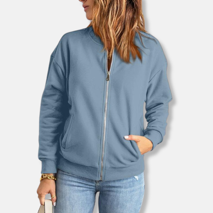 Women's Bomber Jacket - Soft Knit - Relaxed Fit - Zip Closure - Ribbed Cuffs